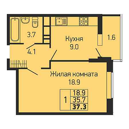 1 комнатная 37.3м²