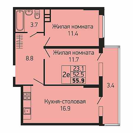 2 комнатная 55.9м²