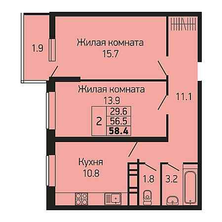 2 комнатная 58.4м²