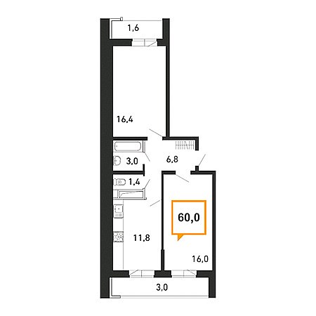 2 комнатная 60м²