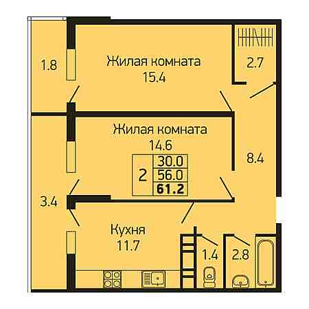 2 комнатная 61.2м²