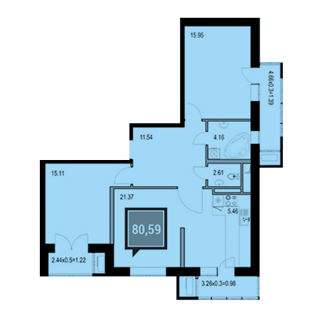 2 комнатная 80.59м²