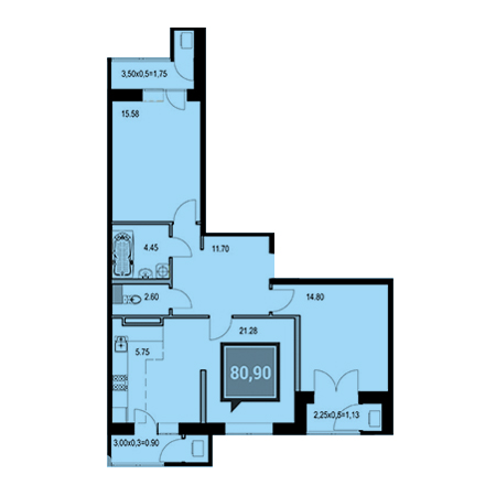 2 комнатная 80.9м²