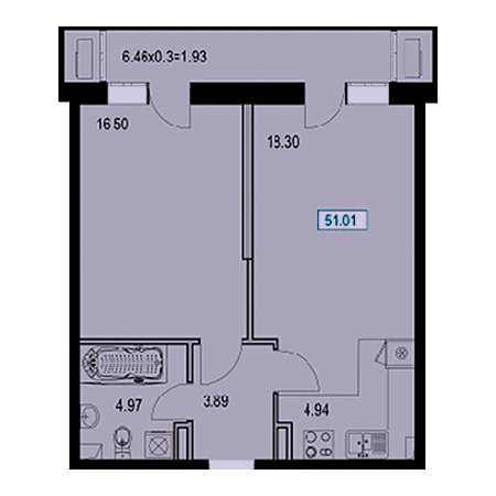 1 комнатная 51.01м²