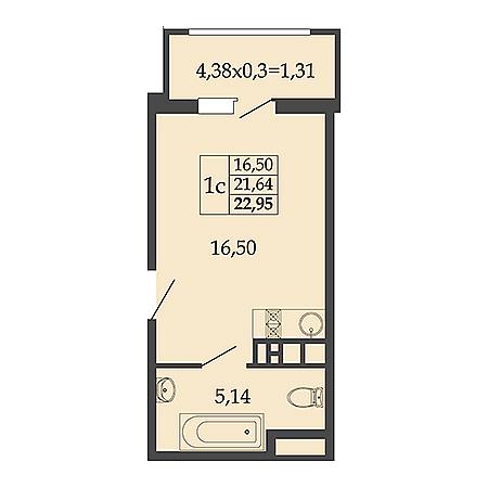 Студия 22.95м²