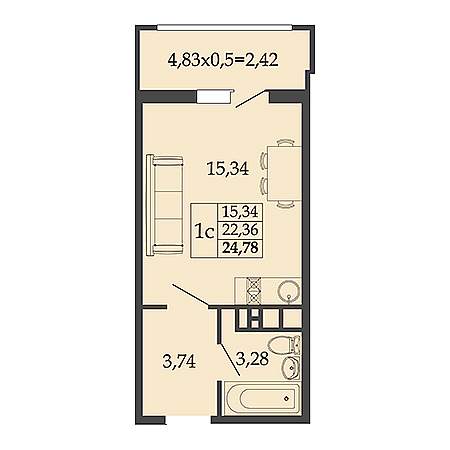 Студия 24.78м²