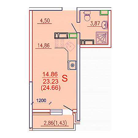 Студия 24.66м²