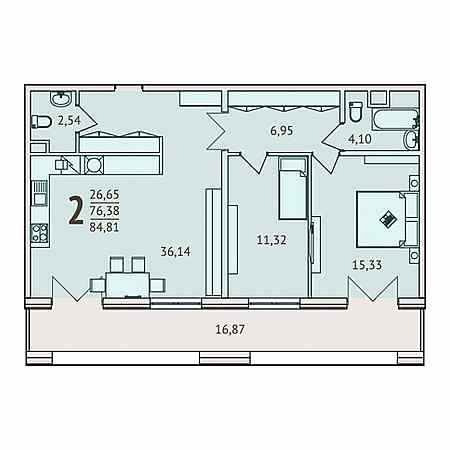 2 комнатная 84.81м²