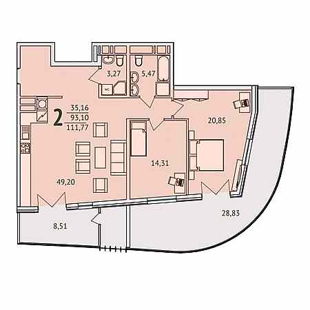 2 комнатная 111.77м²