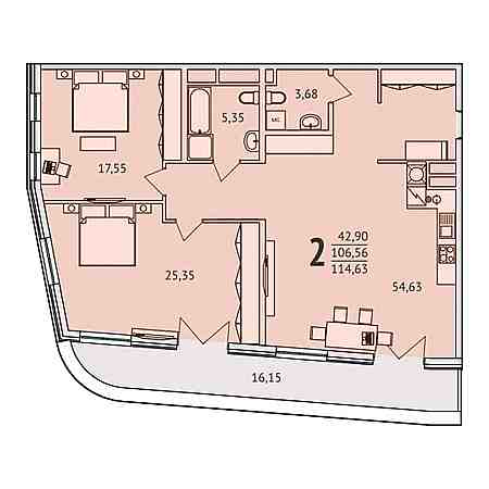 2 комнатная 114.63м²