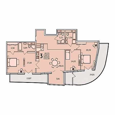 3 комнатная 152.18м²