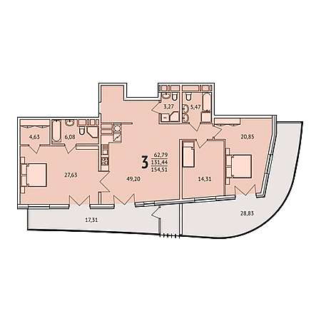 3 комнатная 154.51м²