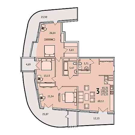 3 комнатная 173.33м²