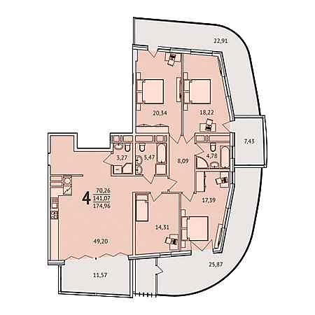 4+ комнат 174.96м²