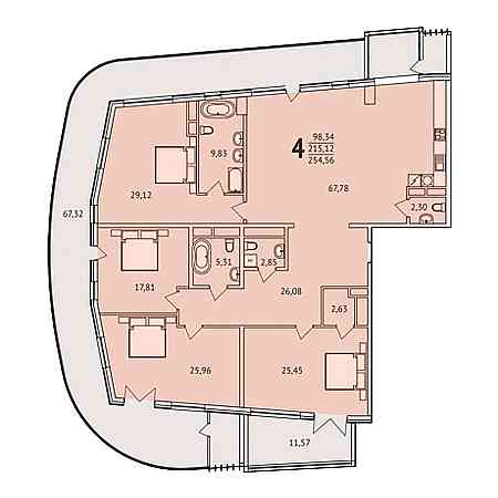 4+ комнат 254.56м²