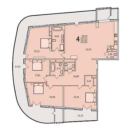 4+ комнат 254.84м²