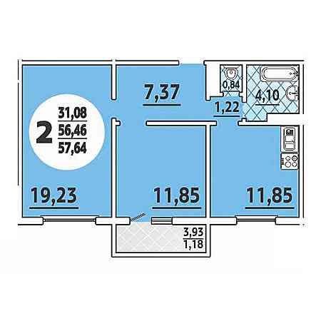 2 комнатная 57.64м²