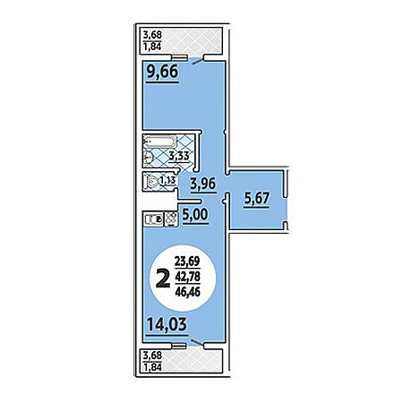 2 комнатная 46.46м²