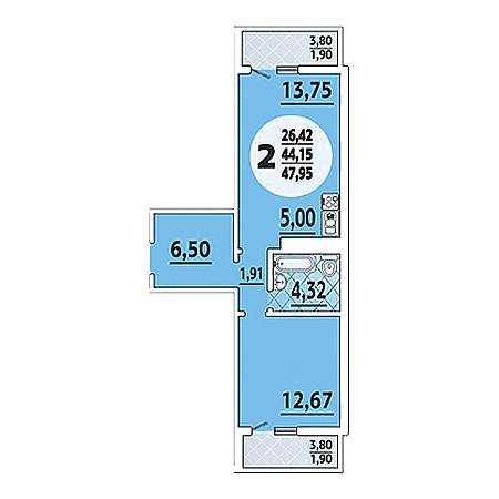 2 комнатная 47.95м²