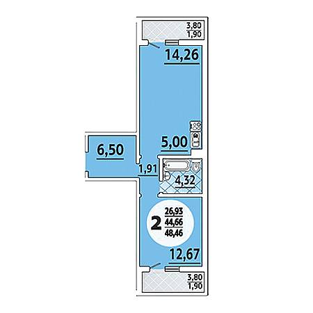 2 комнатная 48.46м²