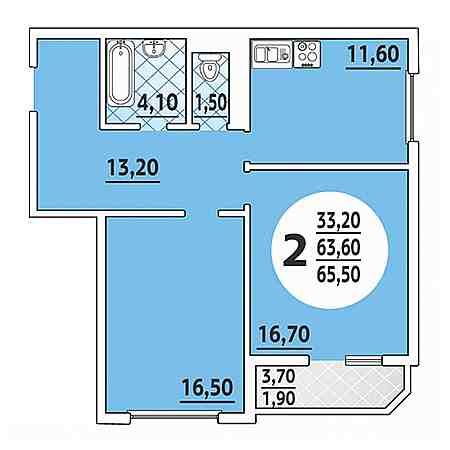 2 комнатная 65.5м²