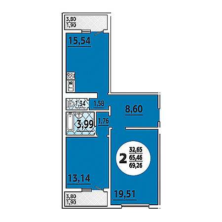 2 комнатная 69.26м²