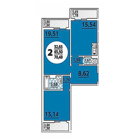 2 комнатная 70.48м²