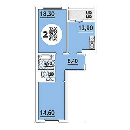 2 комнатная 61.7м²