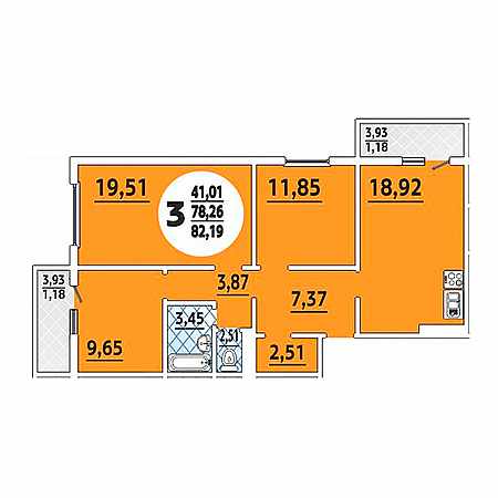 3 комнатная 82.19м²