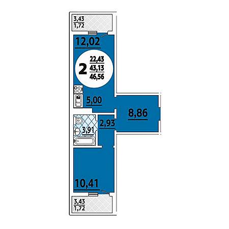 2 комнатная 46.56м²