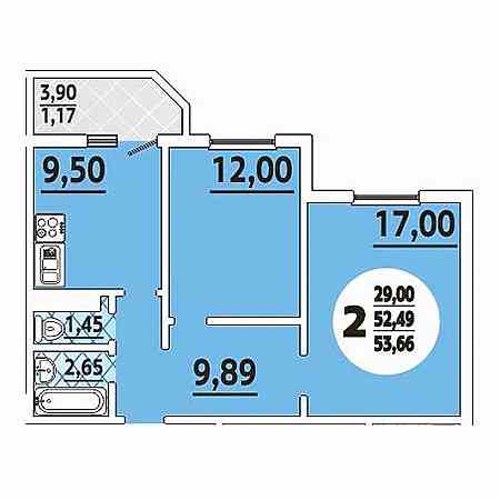 2 комнатная 53.66м²