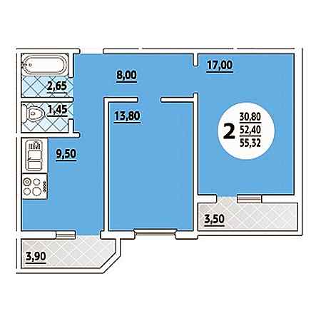 2 комнатная 55.32м²