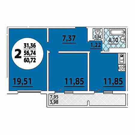 2 комнатная 60.72м²