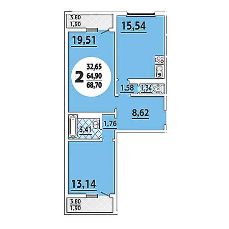 2 комнатная 68.7м²