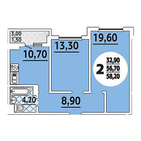 2 комнатная 58.2м²