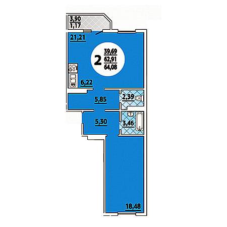 2 комнатная 64.08м²