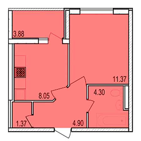 1 комнатная 31.93м²