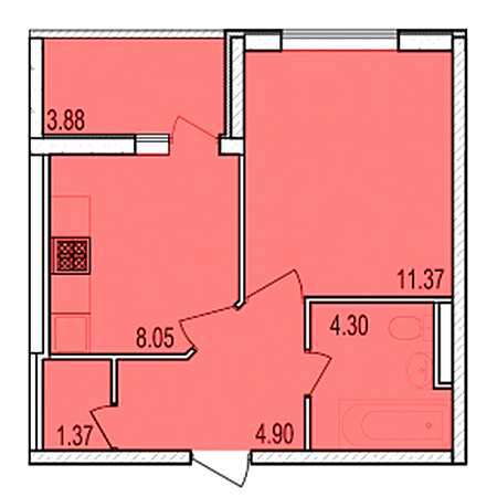 1 комнатная 31.93м²