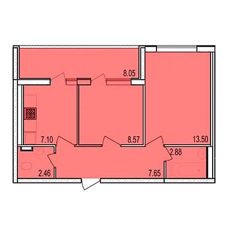 1 комнатная 46.18м²