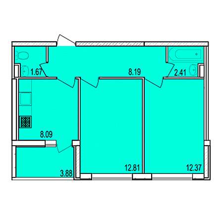 2 комнатная 47.48м²