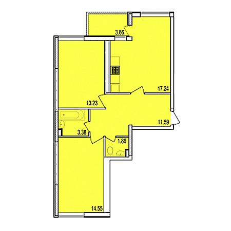 2 комнатная 63.68м²