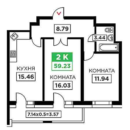 2 комнатная 59.23м²