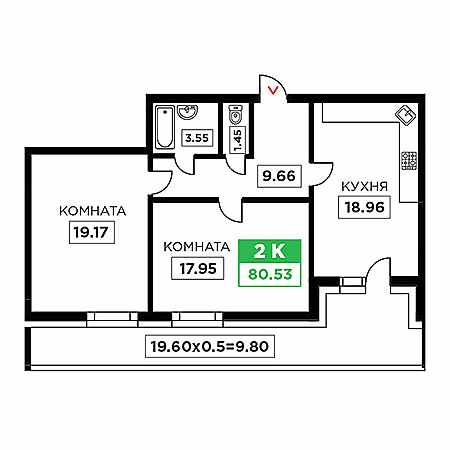 2 комнатная 80.53м²