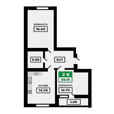 2 комнатная 59.19м²