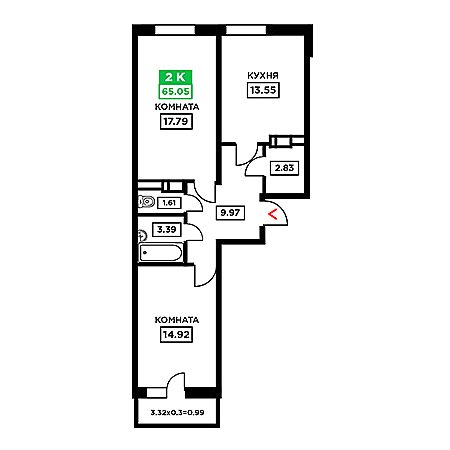 2 комнатная 65.05м²