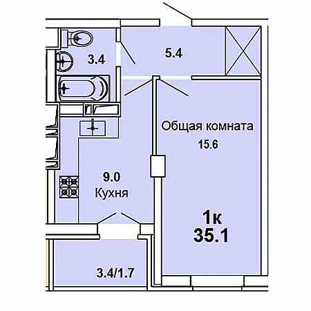 1 комнатная 35.1м²