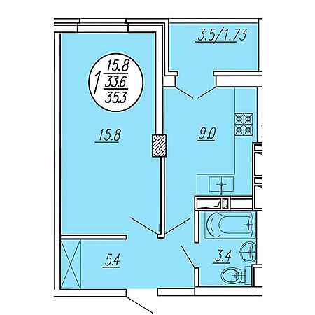 1 комнатная 35.3м²