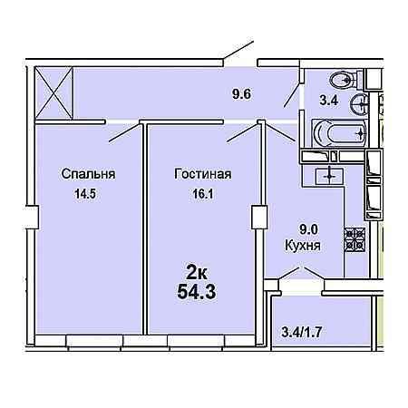 2 комнатная 54.3м²