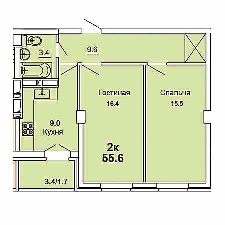 2 комнатная 55.6м²