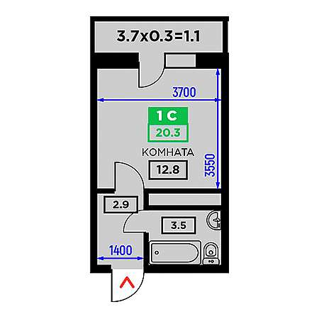 Студия 20.3м²